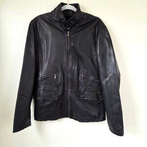 Banana Republic Men's Black Leather Bomber Motorcycle Jacket Size Medium